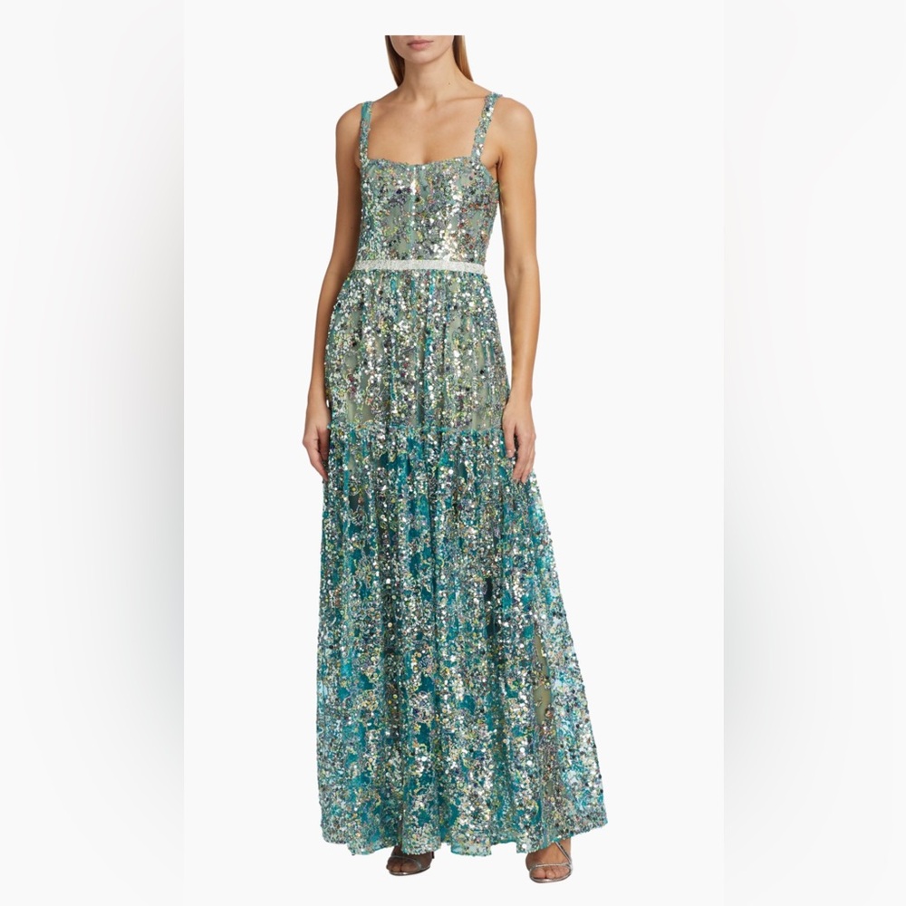 Bronx And Banco Midnight Sequined Tiered A-line Gown - Size 8
